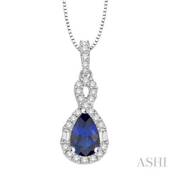 7x5 MM Pear Shape Sapphire and 1/3 Ctw Diamond Precious Pendant in 14K White Gold with Chain