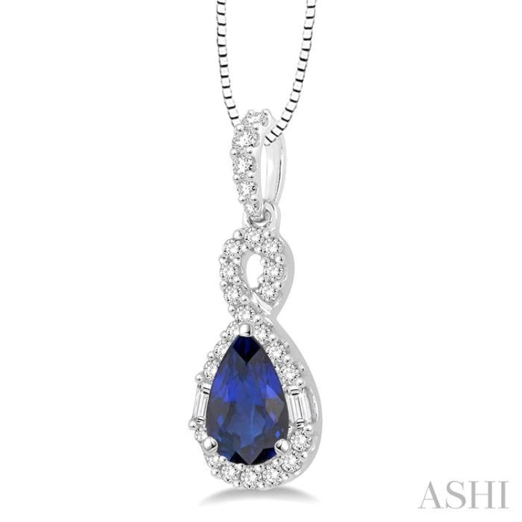 7x5 MM Pear Shape Sapphire and 1/3 Ctw Diamond Precious Pendant in 14K White Gold with Chain