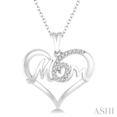 1/20 Ctw MOM Cutout Heart Round Cut Diamond Pendant With Link Chain in 10K White Gold