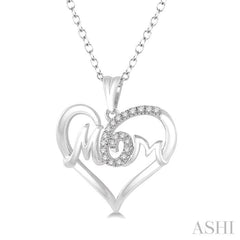 1/20 Ctw MOM Cutout Heart Round Cut Diamond Pendant With Link Chain in 10K White Gold