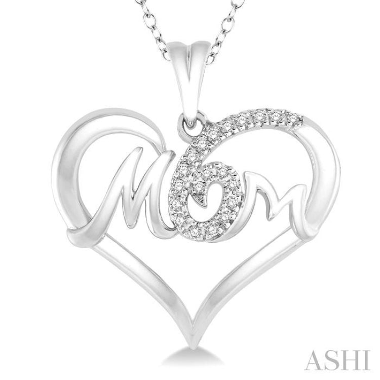 1/20 Ctw MOM Cutout Heart Round Cut Diamond Pendant With Link Chain in 10K White Gold