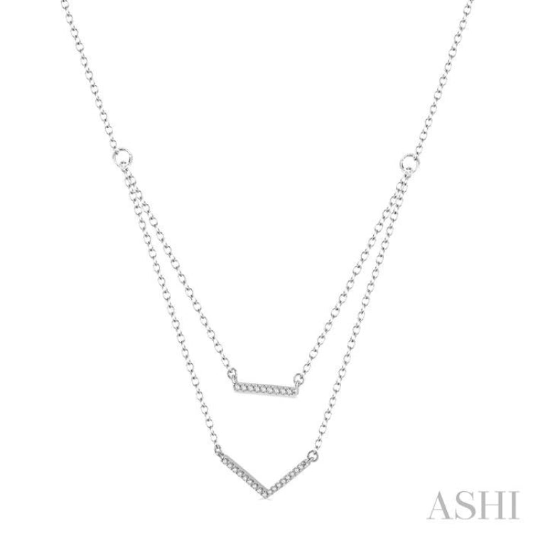 1/6 Ctw Bar & V-shape Round Cut Diamond Layered Pendant With Link Chain in 10K White Gold