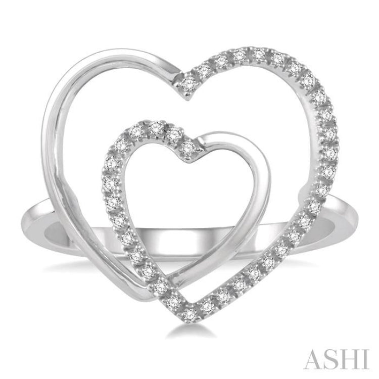 1/8 Ctw Conjoined Double Heart Round Cut Diamond Ladies Ring in 10K White Gold