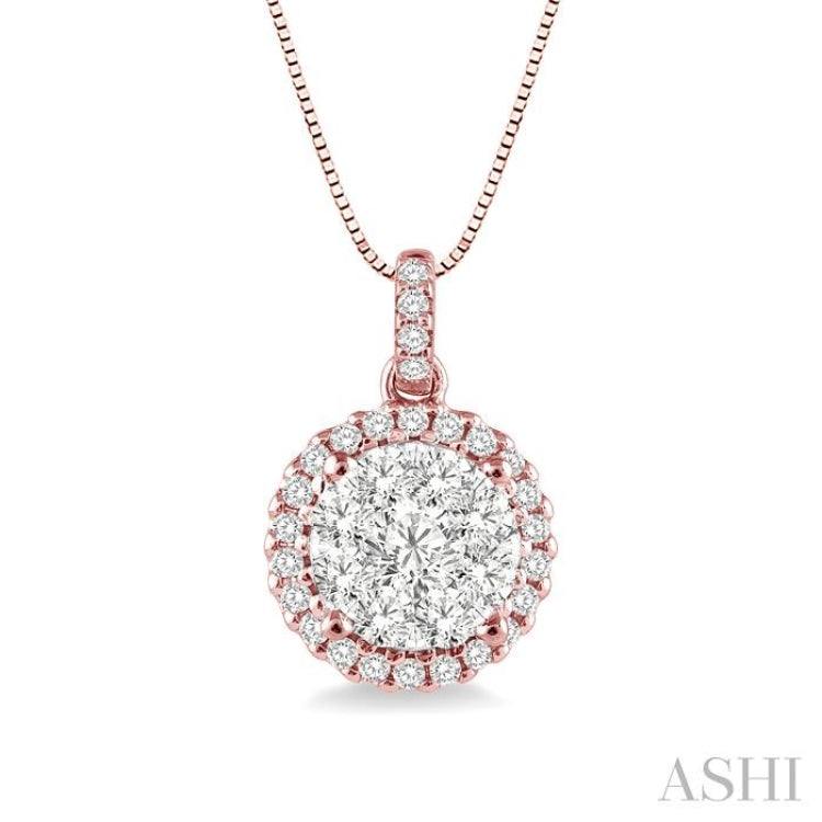 1/2 Ctw Lovebright Round Cut Diamond Pendant in 14K Rose and White Gold with Chain