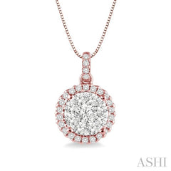 1/2 Ctw Lovebright Round Cut Diamond Pendant in 14K Rose and White Gold with Chain