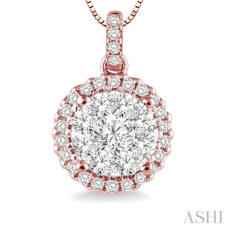 1/2 Ctw Lovebright Round Cut Diamond Pendant in 14K Rose and White Gold with Chain