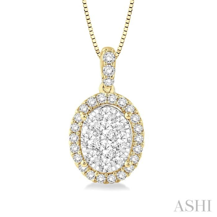 1/3 Ctw Oval Shape Diamond Lovebright Pendant in 14K Yellow and White Gold with Chain