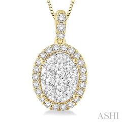 1/3 Ctw Oval Shape Diamond Lovebright Pendant in 14K Yellow and White Gold with Chain