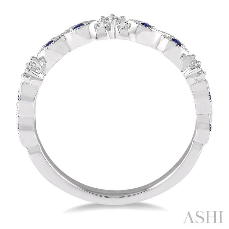 1.25 MM Round Cut Blue Sapphire and 1/20 Ctw Round Cut Diamond Precious Half Eternity Wedding Band in 14K White Gold