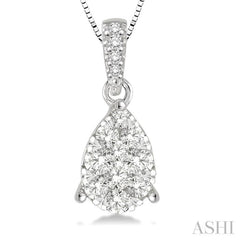 1/3 Ctw Pear Shape Diamond Lovebright Pendant in 14K White Gold with Chain