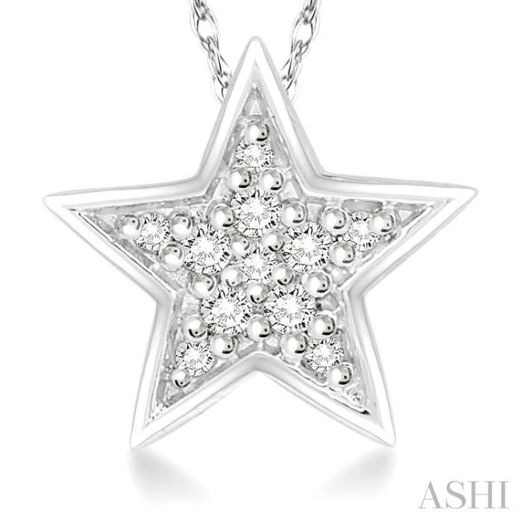 1/10 Ctw Star Cutout Round Cut Diamond Pendant With Link Chain in 10K White Gold