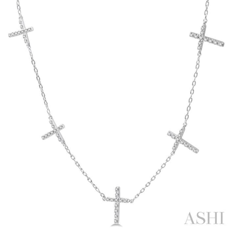 1/6 Ctw Five Cross Charm Necklace in 10K White Gold