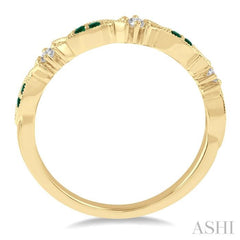 1.25 MM Round Cut Green Emerald and 1/20 Ctw Round Cut Diamond Precious Half Eternity Wedding Band in 14K Yellow Gold