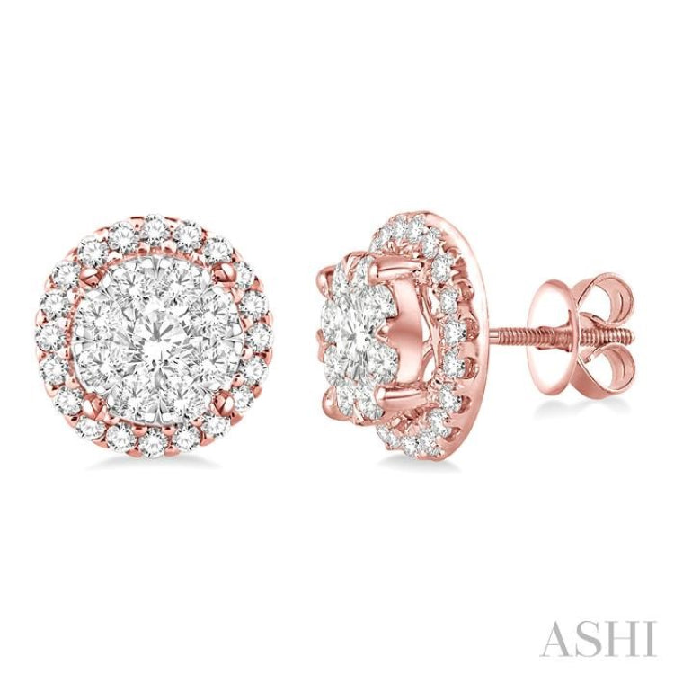 2 Ctw Lovebright Round Cut Diamond Earrings in 14K Rose and White Gold