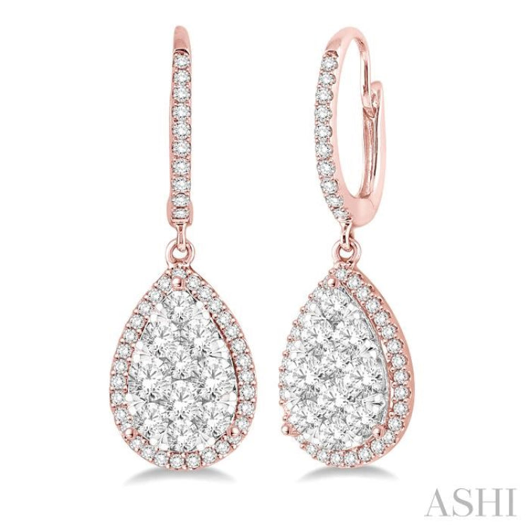 1 1/2 Ctw Pear Shape Diamond Lovebright Earrings in 14K Rose and White Gold