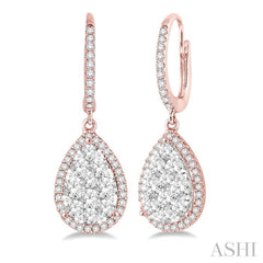 1 1/2 Ctw Pear Shape Diamond Lovebright Earrings in 14K Rose and White Gold