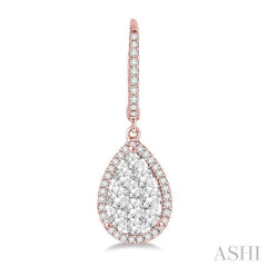 1 1/2 Ctw Pear Shape Diamond Lovebright Earrings in 14K Rose and White Gold