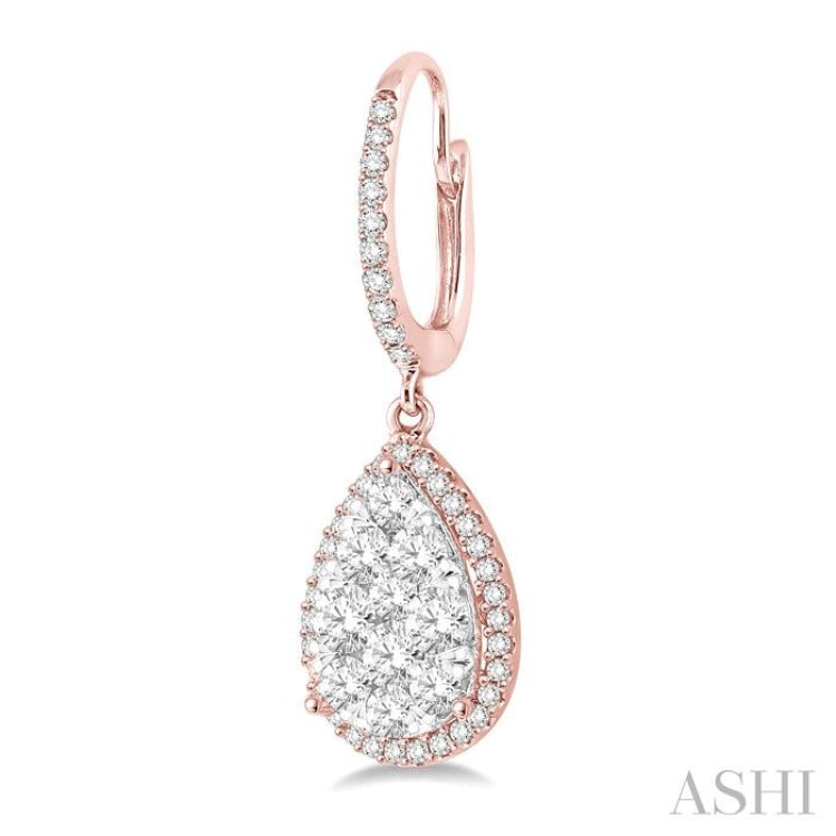 1 1/2 Ctw Pear Shape Diamond Lovebright Earrings in 14K Rose and White Gold