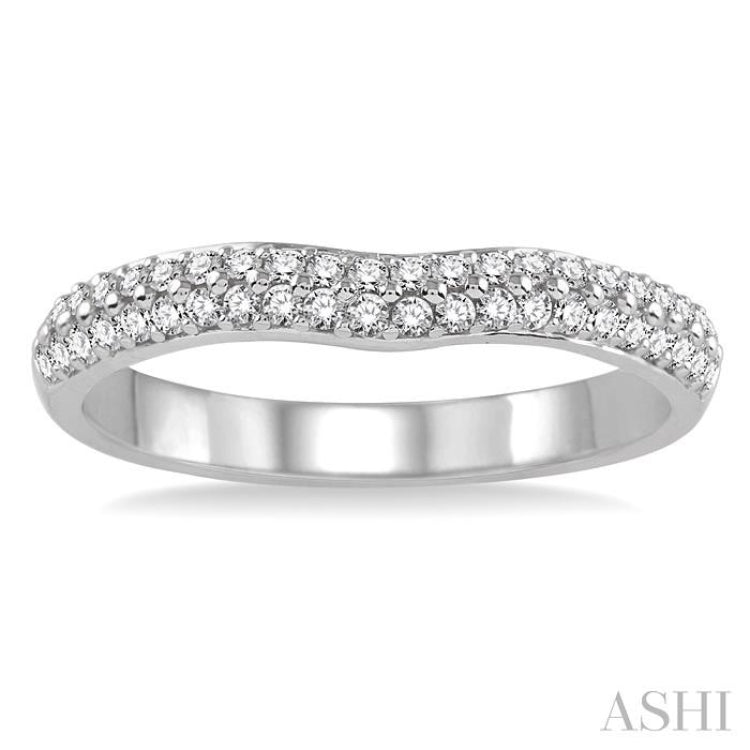 1/3 ctw Arched Center Twin Row Round Cut Diamond Wedding Band in 14K White Gold