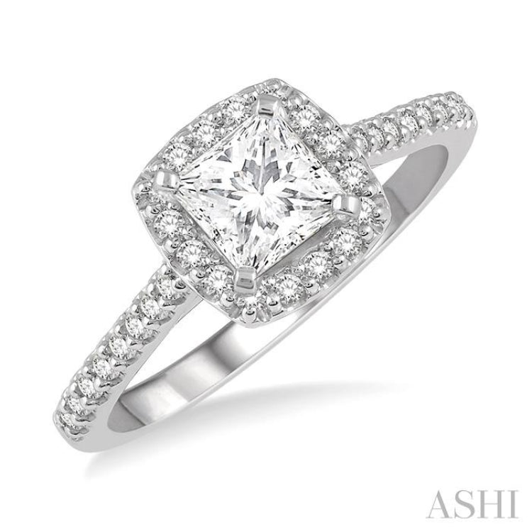 1/6 Ctw Square Shape Diamond Semi-Mount Engagement Ring in 14K White Gold