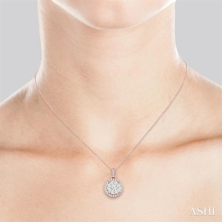 1 Ctw Lovebright Round Cut Diamond Pendant in 14K Rose and White Gold with Chain