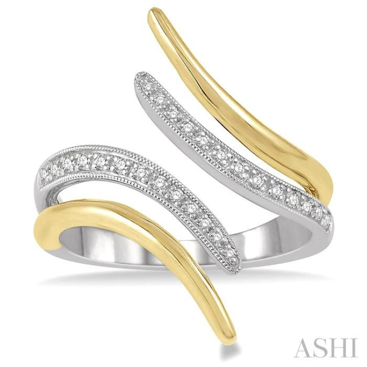 1/6 Ctw Forked Two Tone Open Shank Round Cut Diamond Fashion Ring in 10K White and Yellow Gold