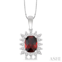 1/10 Ctw Cushion Shape 8x6 MM Garnet & Round Cut Diamond Semi Precious Pendant in 10K White Gold