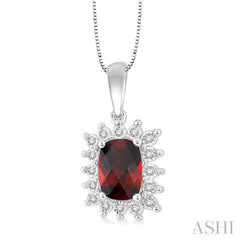 1/10 Ctw Cushion Shape 8x6 MM Garnet & Round Cut Diamond Semi Precious Pendant in 10K White Gold