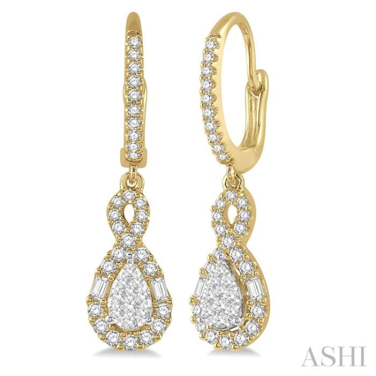 5/8 Ctw Pear Shape Lovebright Diamond Earrings in 14K Yellow and White Gold