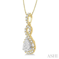 1/2 Ctw Pear Shape Lovebright Diamond Pendant in 14K Yellow and White Gold with chain