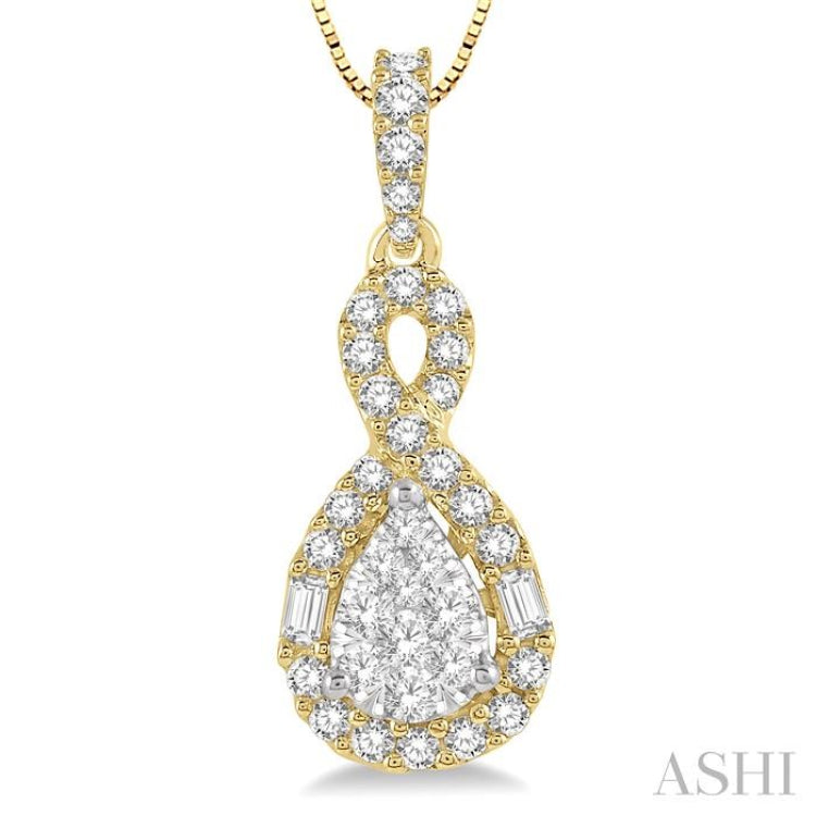 1/2 Ctw Pear Shape Lovebright Diamond Pendant in 14K Yellow and White Gold with chain