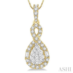 1/2 Ctw Pear Shape Lovebright Diamond Pendant in 14K Yellow and White Gold with chain