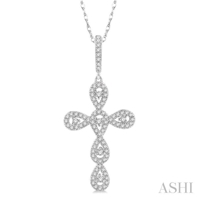 1/5 Ctw Round Cut Diamond Cross Pendant in 10K White Gold with chain