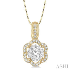 1/2 Ctw Round Cut Diamond Lovebright Pendant in 14K Yellow and White Gold with Chain