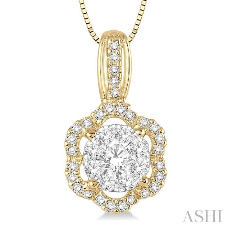 1/2 Ctw Round Cut Diamond Lovebright Pendant in 14K Yellow and White Gold with Chain