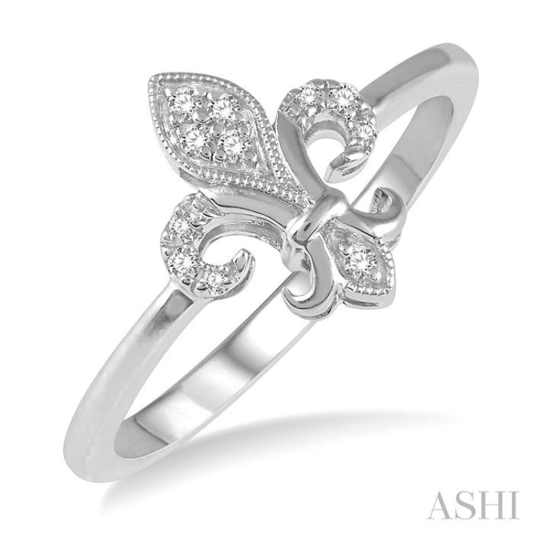 1/20 Ctw Fleur De Lis Round Cut Diamond Ring in 10K White Gold