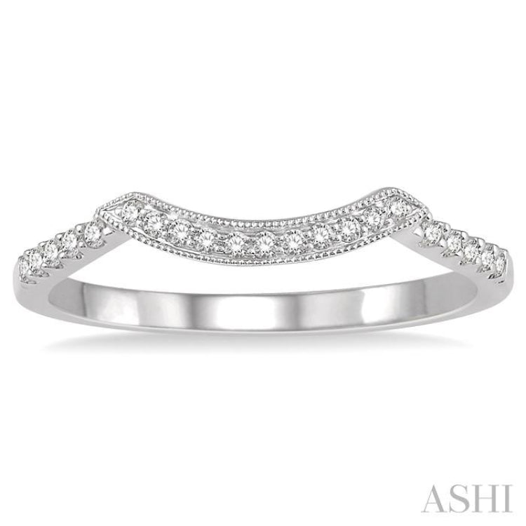 1/10 ctw Arched Bar Accent Round Cut Diamond Wedding Band in 14K White Gold