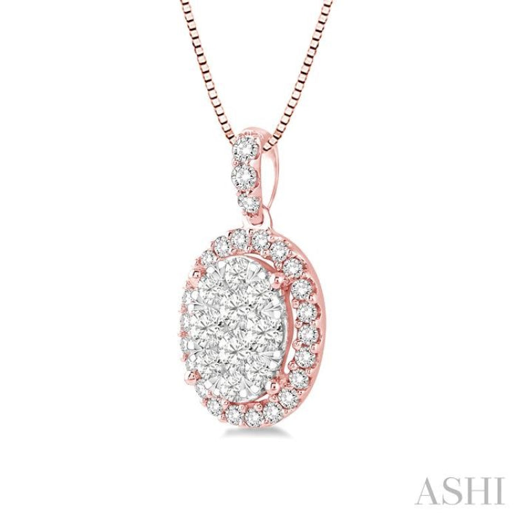 1/3 Ctw Oval Shape Diamond Lovebright Pendant in 14K Rose and White Gold with Chain