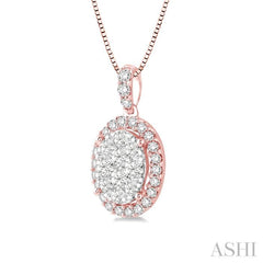 1/3 Ctw Oval Shape Diamond Lovebright Pendant in 14K Rose and White Gold with Chain