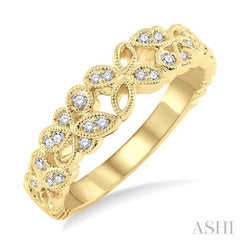 1/5 ctw Floral Lattice Round Cut Diamond Wedding Band in 14K Yellow Gold