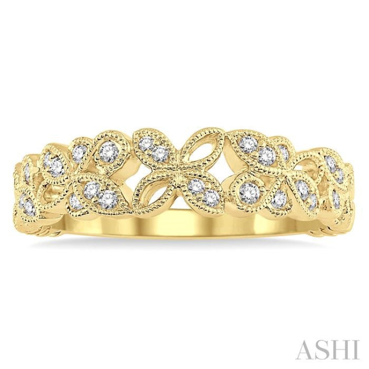 1/5 ctw Floral Lattice Round Cut Diamond Wedding Band in 14K Yellow Gold