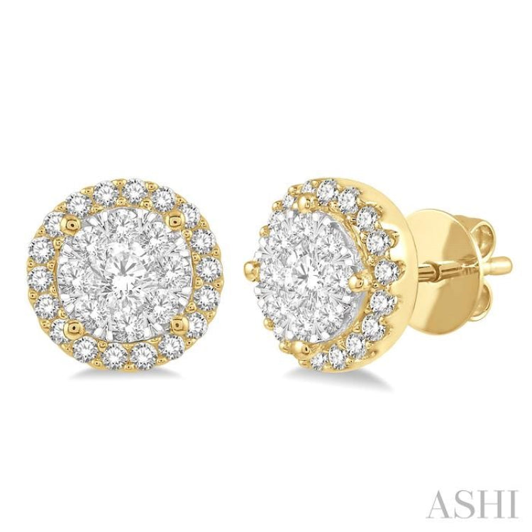 1/2 Ctw Lovebright Round Cut Diamond Stud Earrings in 14K Yellow and White Gold