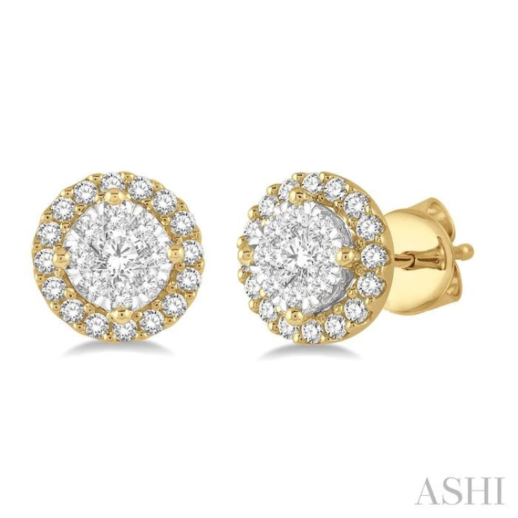 1/3 Ctw Lovebright Round Cut Diamond Stud Earrings in 14K Yellow and White Gold