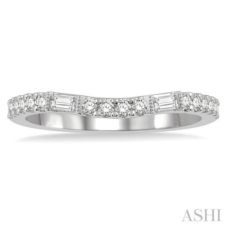 1/3 ctw Arched Baguette and Round Cut Diamond Wedding Band in 14K White Gold