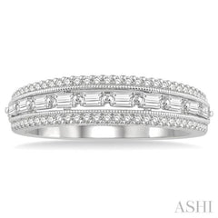 1/2 ctw Art Deco Split Shank Baguette & Round Cut Diamond Wedding Band in 14K White Gold