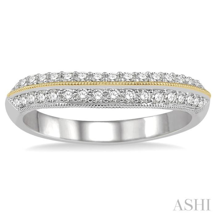 1/3 ctw Divided Twin Row Round Cut Diamond Wedding Band in 14K White and Yellow Gold