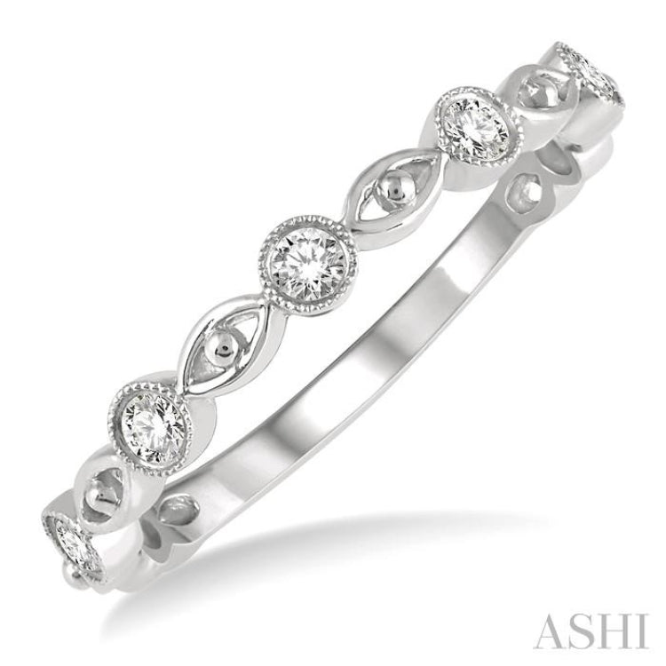 1/5 ctw Lattice Marquise & Circular Mount Round Cut Diamond Stackable Band in 14K White Gold