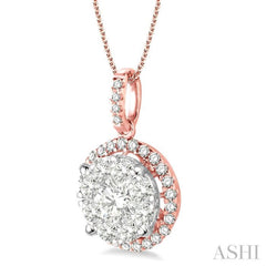 1 1/2 Ctw Lovebright Round Cut Diamond Pendant in 14K Rose and White Gold with Chain