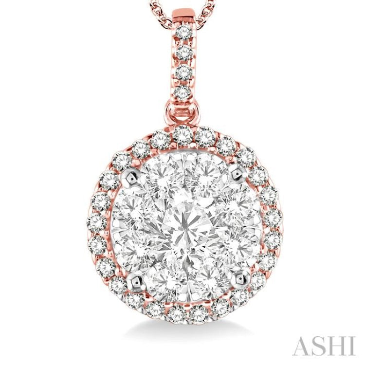 1 1/2 Ctw Lovebright Round Cut Diamond Pendant in 14K Rose and White Gold with Chain