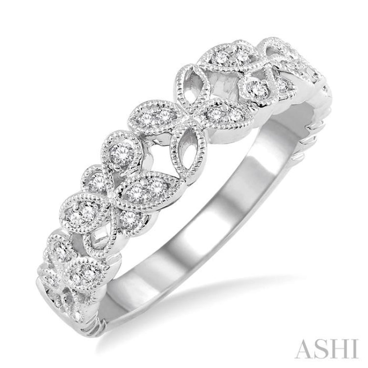 1/5 ctw Floral Lattice Round Cut Diamond Wedding Band in 14K White Gold